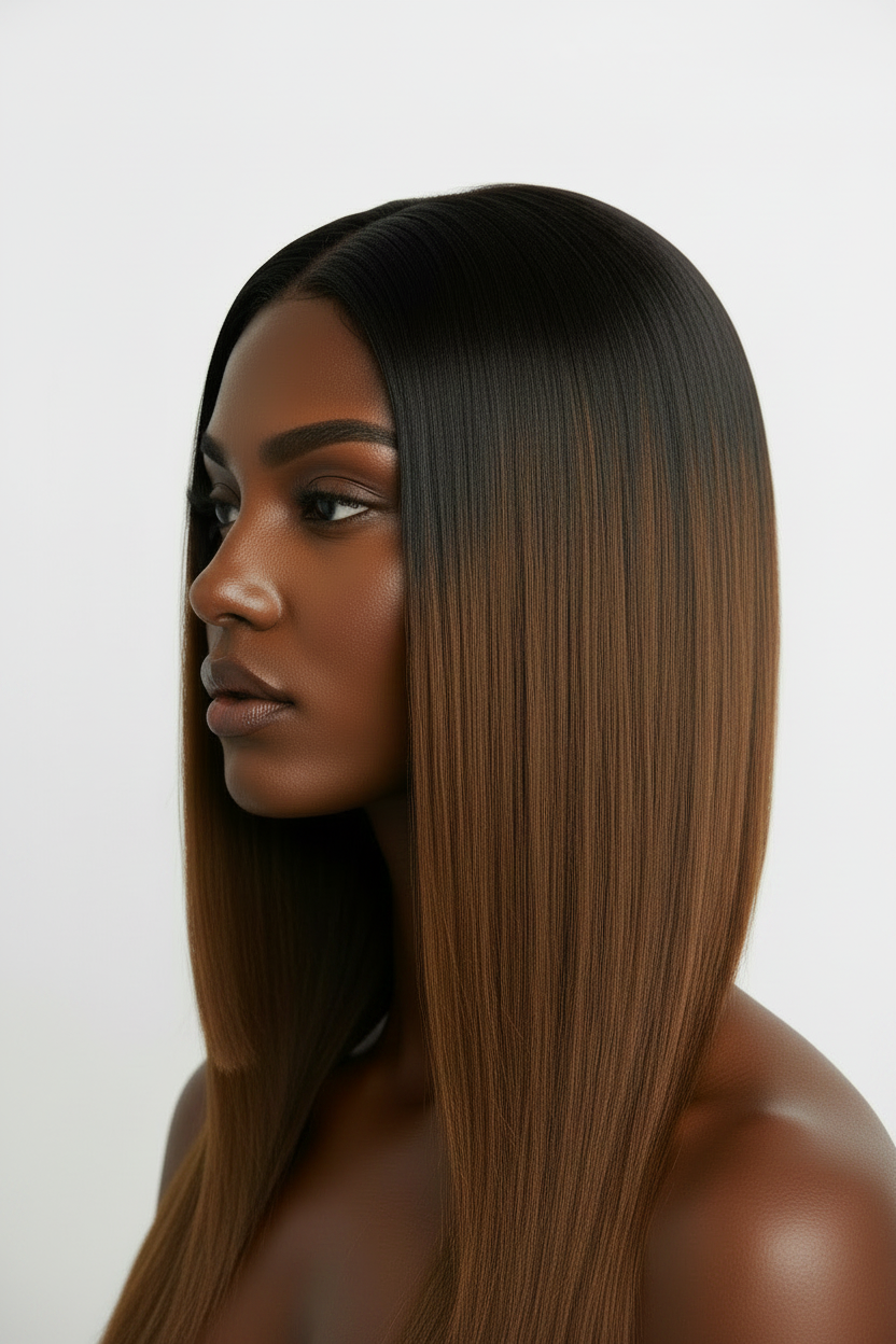 2x6 Vietnamese Bone Straight Virgin Wig - Cafe Mocha/Black Tone